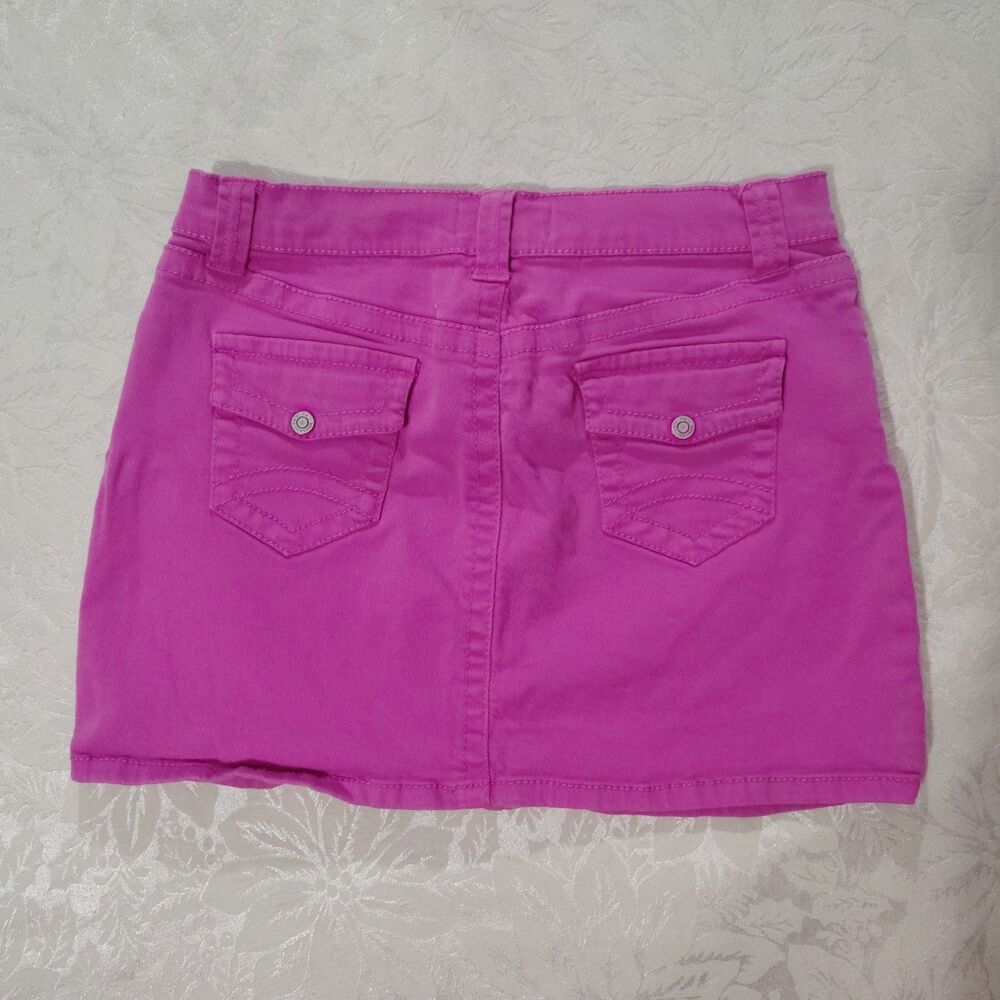 Vtg Y2K No Boundaries Stretch Pink Denim Mini Skirt Flap Pockets Sz 7 Barbiecore